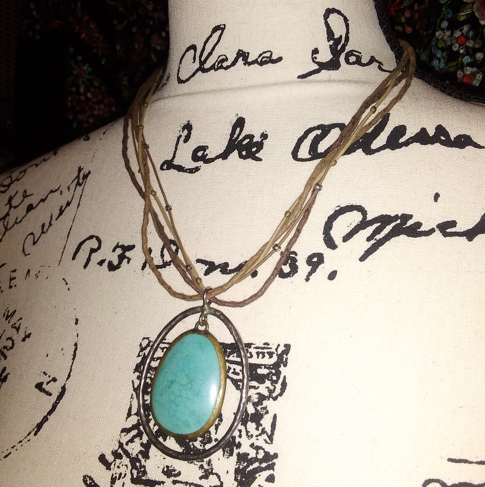 Silpada Turquoise Howlite Leather Multi Strand 925 Halo Pendant Necklace